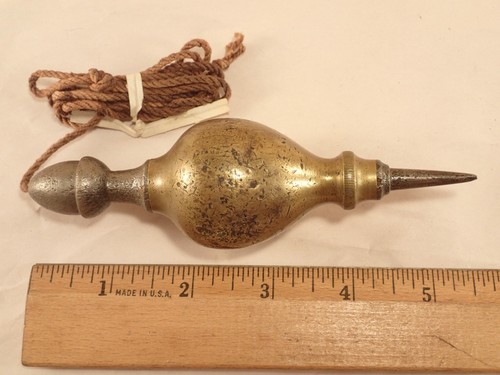Early Unusual Ornate Iron & Brass Plumb Bob Sphere w/ Nicks & Corrosion, 5.5" L - Picture 2 of 9