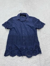 Modcloth  Button Top Navy Women Eyelet Preppy Retro Classic Vacay Size Small