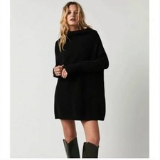 Free People Black Slouchy Tunic Ottoman funnel neck oversized Sweater S