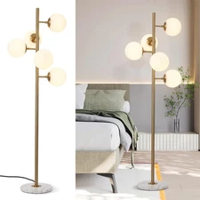 Lighting 5-Light Frosted White Glass Globe Floor Lamp Mid Century Modern Gold...
