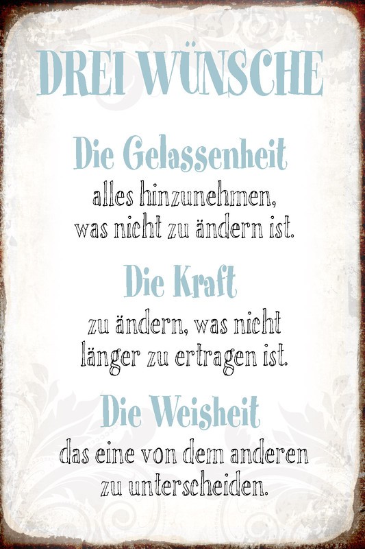 Ontrada Holzschild 30x40cm DREI Wünsche Gelassenheit Kraft Weisheit Sprüche