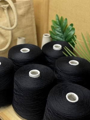STOCKYARNHOUSE Black SILK 50% / 50% MERINO WOOL Cone Yarn LACE WEIGHT *USA TARIFF FREE*
