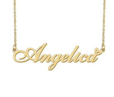 Angelica Name Necklace Heart Charm Pendant 18k Gold Plated Stainless Steel Jewel