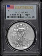 2021 S$1 Silver Eagle TY2 PCGS MS70 First Stike
