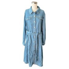 ALLEGRA K Denim Long Sleeve Denim Dress Women's Size L Light Wash Belted Collar