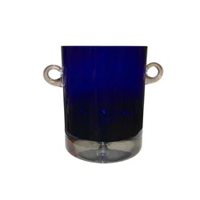 Krosno Poland Glass Ice Bucket Suspended Bubble Cobalt Blue Stockholm Block