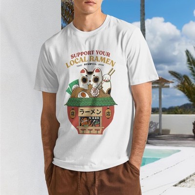 Cute Japanese Maneki-neko Support Local Ramen Tokyo Cat Ramen Shop T-Shirt