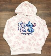 NWT Disney Stitch and Angel Girls Fleece Hoodie Pink Size Large 14 Happy NWT