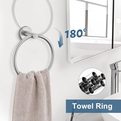 Brushed Nickel round 10-Piece Towel Bar Set Bathroom Hardware Accessories Set Up - Picture 3 of 12