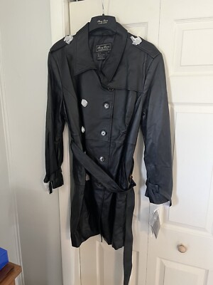 Terry Lewis Classic Lux Leather Double Breasted Detective Trench Coat Black  -2X