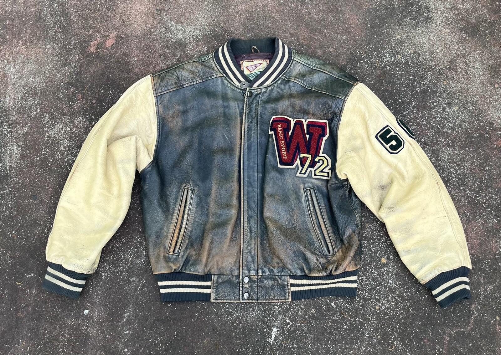 Vintage GAP Leather Varsity Bomber Jacket Mens Large … Gem