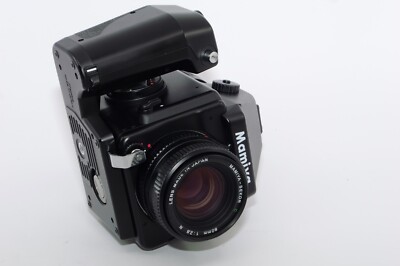 Mamiya 645E 6x4.5cm SLR film camera, 80mm f2.8 N lens. Grip. (2