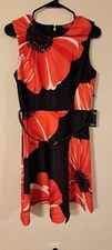 Tommy Hilfiger Womens Orange Polyester Floral Round Neck Sleeveless Dress Size 4