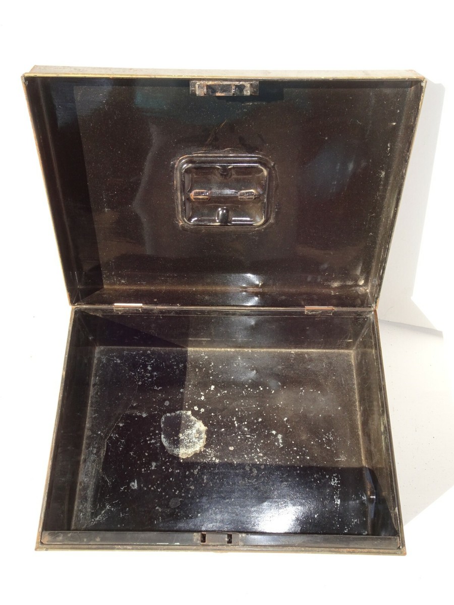 Antique 1920s Metal Bank Cash Document Box, Vintage 14