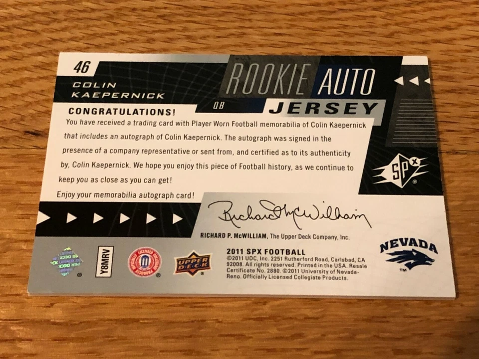 Colin Kaepernick 2011 Upper Deck SPX Rookie Card RC AUTO JERSEY #46 - #d 53/150 - Image 2 of 2