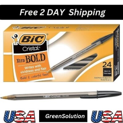 BIC Cristal Xtra Bold Ballpoint Pen, Point (1.6mm), 24 Count, Black