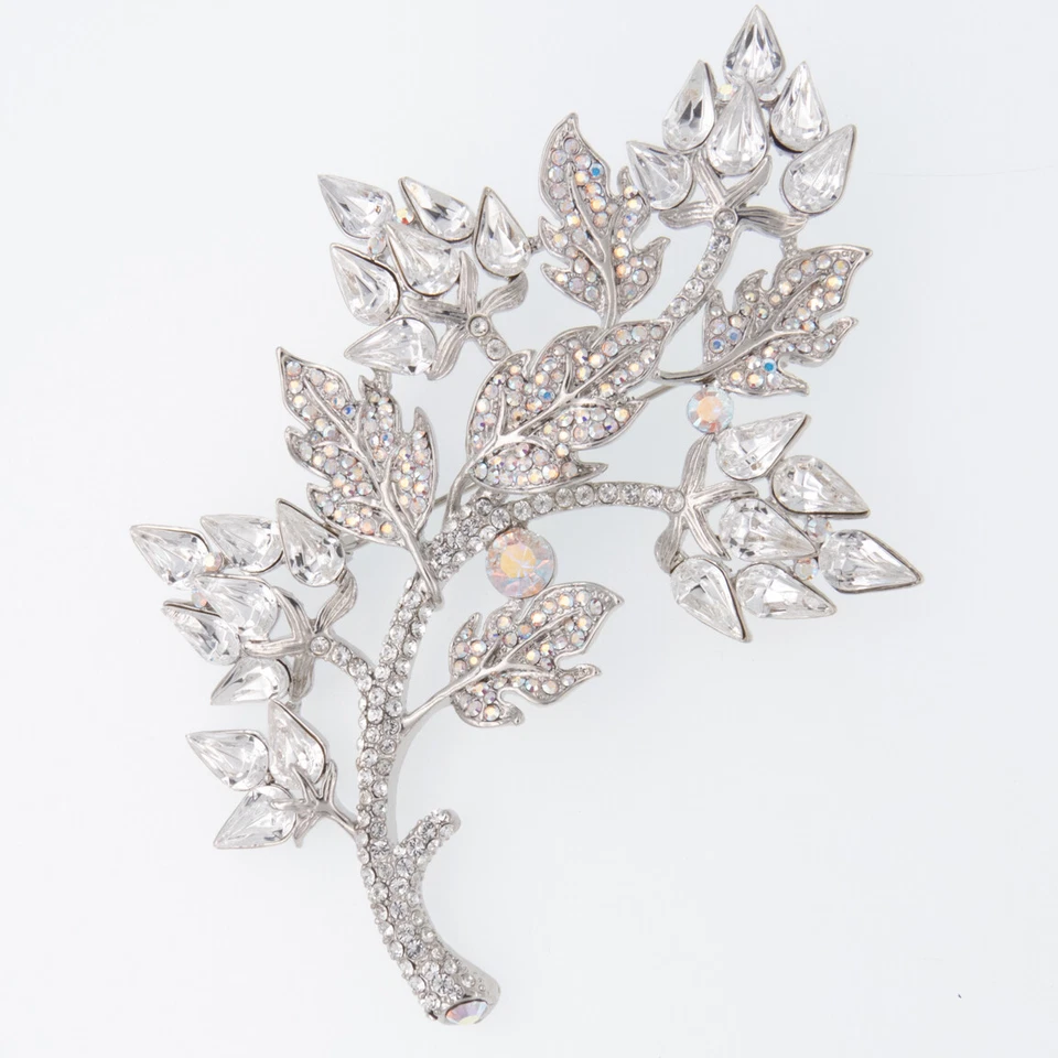 4" Luxury Big Floral Clear Topaz Crystals Brooch Pin Wedding Bridal Jewelry New - Image 2 of 4