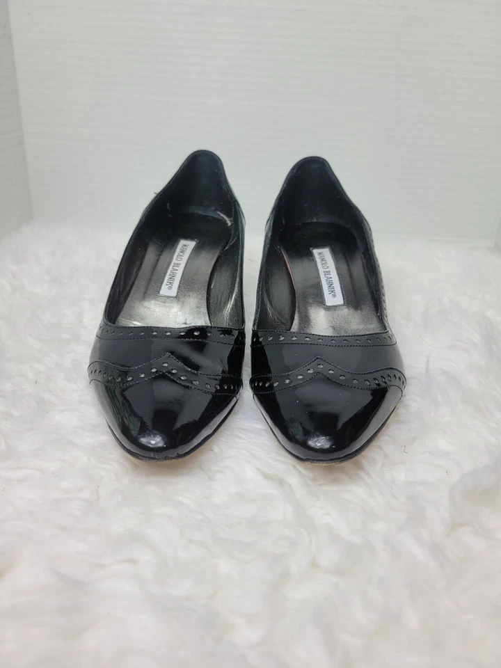 Manolo Blahnik SOFIMU Women's Size 8.5 Patent Leather Black Almond Toe Shoes - Image 2 of 4
