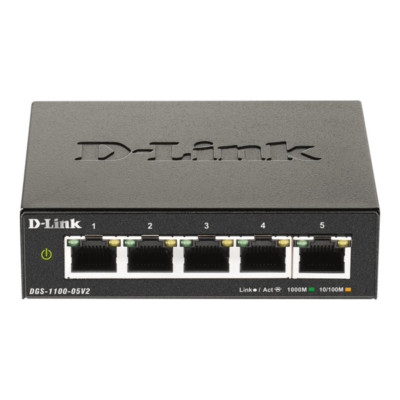 D-Link DGS-1100-05V2 5-Port Gigabit Smart Switch, 5 x 10/100/1000, 10 Gbit/s
