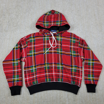 Polo Ralph Lauren Hoodie Mens XS Red Plaid Fleece Pullover Jacket