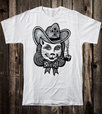 Unisex Cotton T Tee Shirt Russian Prison Tattoo Art Traditional Hooligan Cat