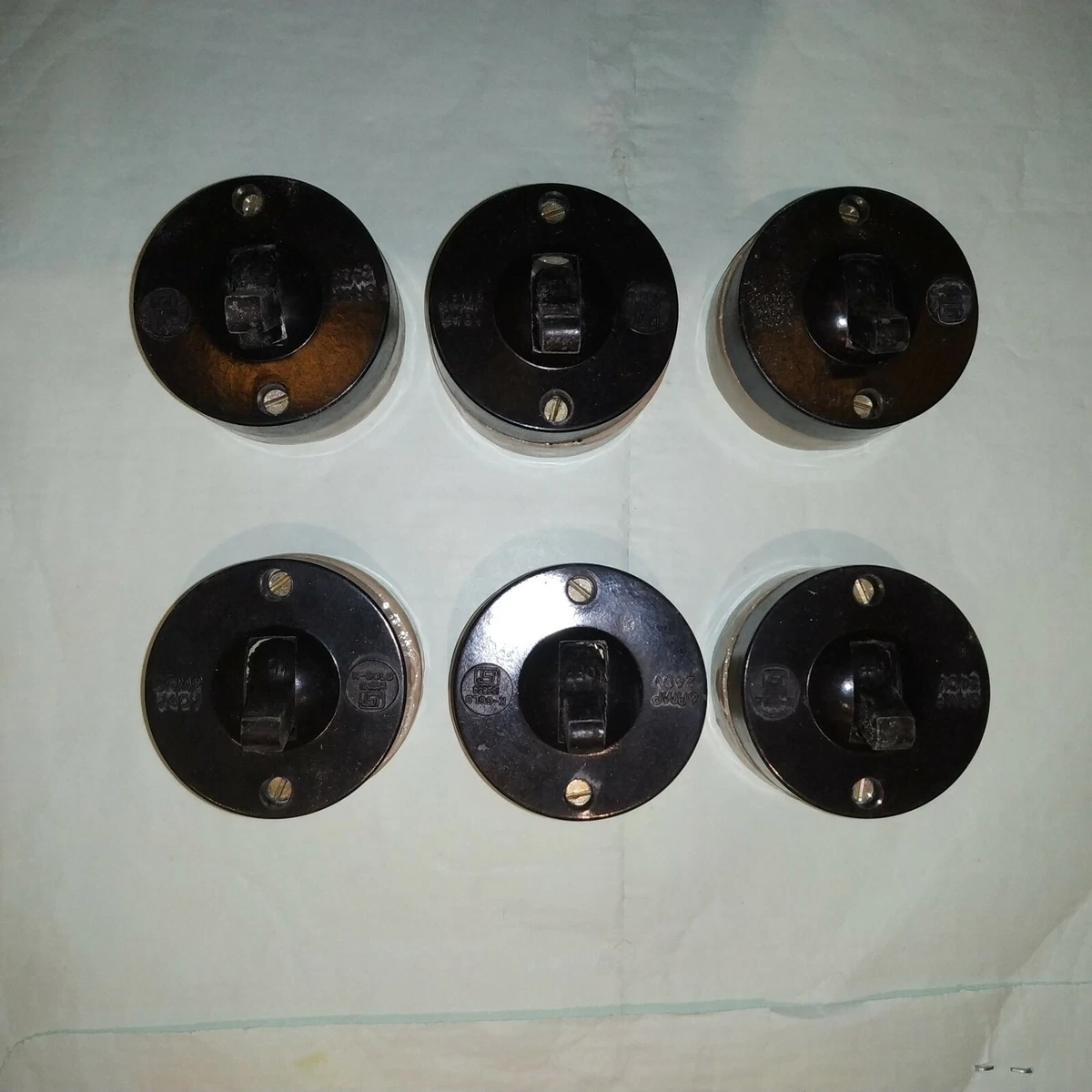VINTAGE BLACK &amp; WHITE SET OF 6 BAKELITE AND CERAMIC ELECTRIC 1 WAY  SWITCH BUTTON | eBay