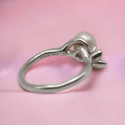 RETIRED Pandora Sterling Silver Black Mystic Floral Pearl Flower