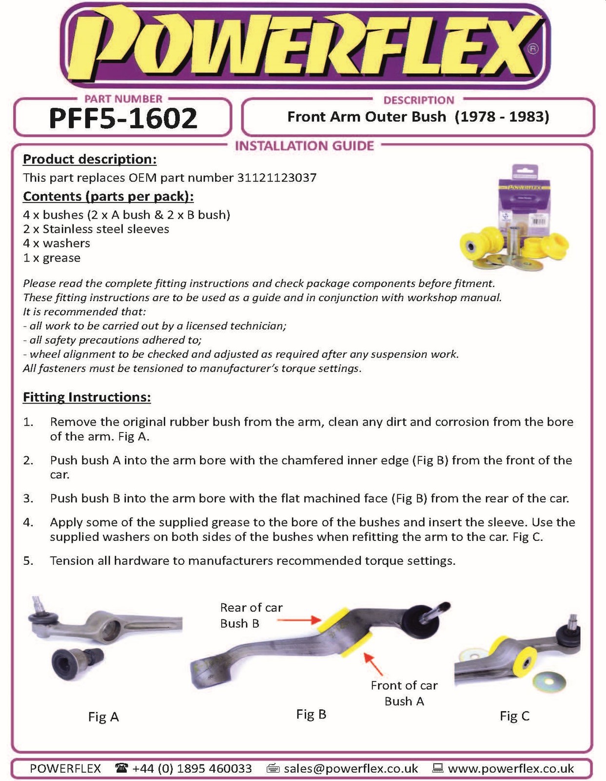 PFF5-1602 Powerflex Road Front Arm Outer Bushes