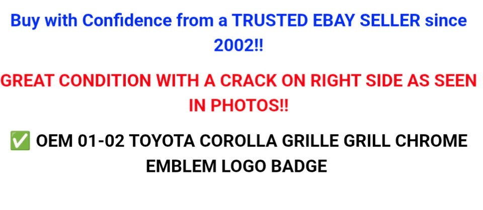 ✅OEM 2001-2002 TOYOTA COROLLA GRADE GRADE EMBLEMA CROMADO LOGOTIPO EMBLEMA 01 02 LEIA! - Imagem 3 de 4