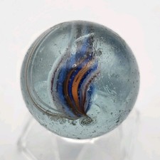 Swirl Pattern Glass Toy Marble Blue Orange White Handmade Style 1.27 Inch