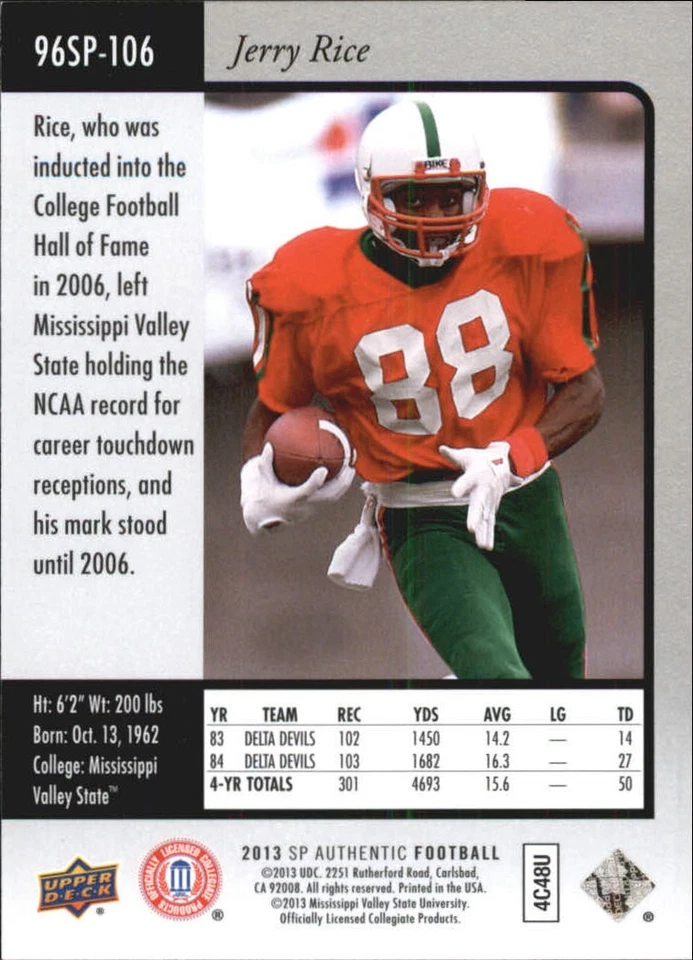 2013 SP Authentic 1996 SP #96SP106 Jerry Rice - Image 2 of 2