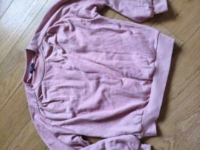 Kiabi Damen Pullover XS Rosa Baumwolle Strick Raglan Langarm Rundhals Raffung