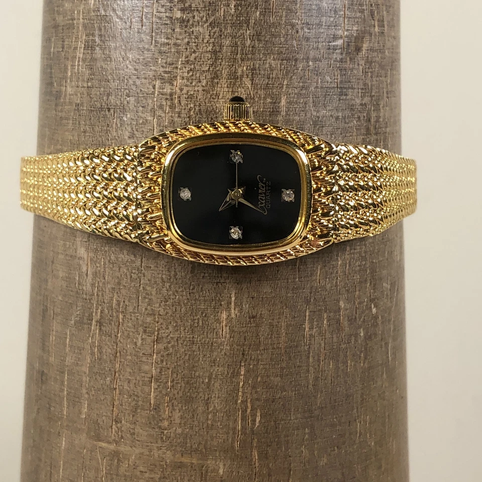 Vintage Xavier Women Dress Black Dial Gold Tone Mesh Band 18mm Watch 7" - Image 2 of 4