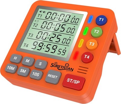 Digitaler 4-Kanal Küchentimer mit großer LCD-Anzeige und Lautem Ton
