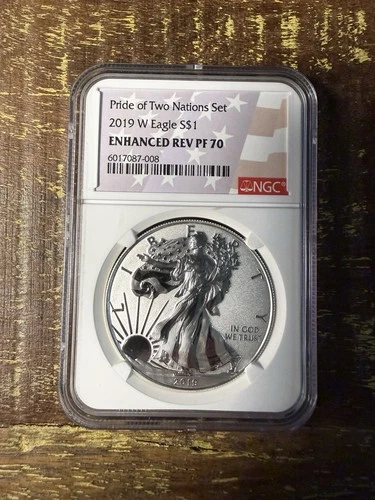 2019W American Silver Eagle Enhanced Reverse Proof NGC PF70 Pride of Two Nations