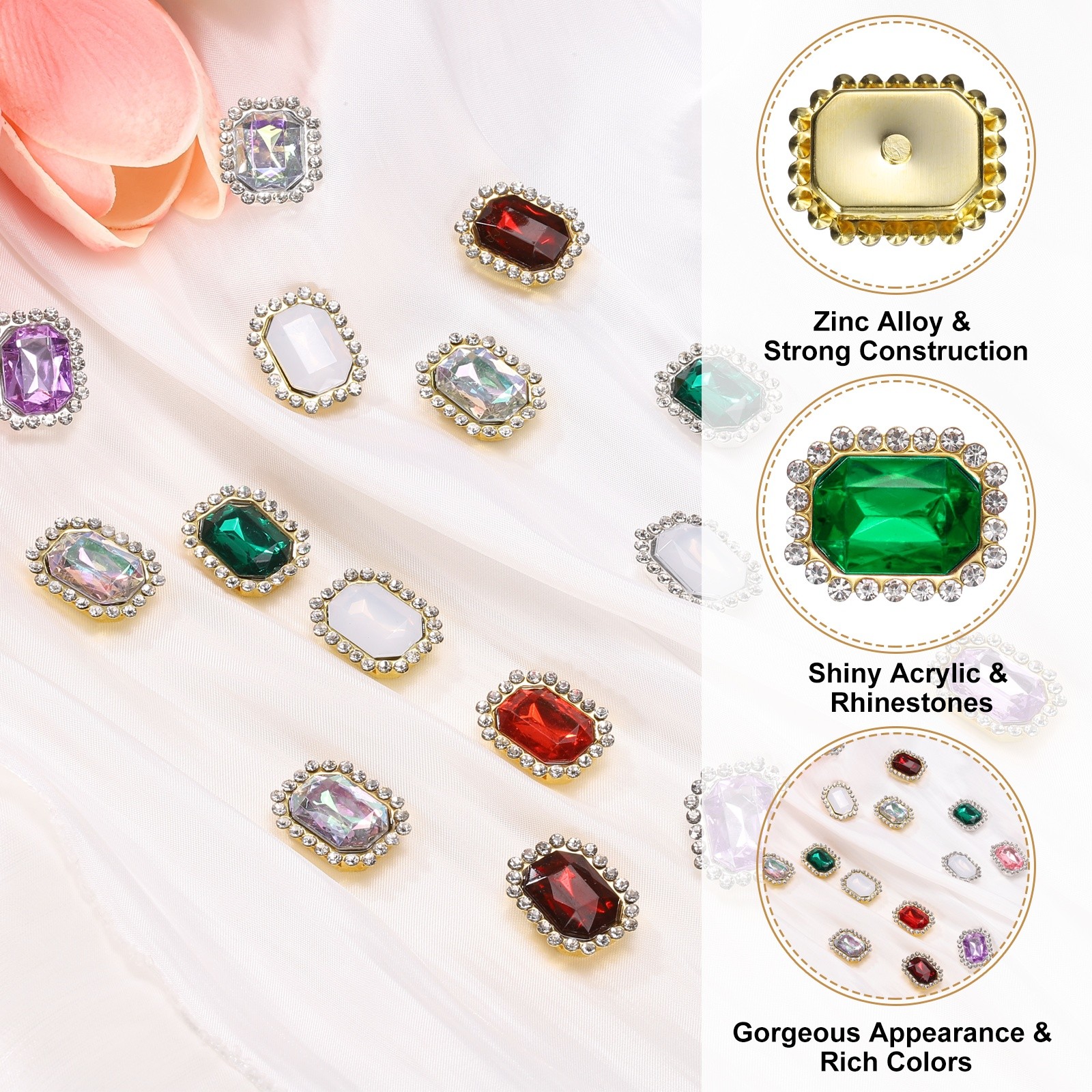20pcs Rhinestone Embellishments Sew on Rhinestones Button, Gold/Green ...