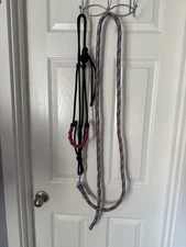 Nylon Horse Rope Halter and Lead Rope Full Size pink