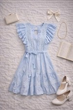 EillyBazar light blue ruffle lace mini dress M cottagecore summer frill chic