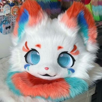 Fursuit Long haired Dog Fox Mascot Party Halloween Fur Cosplay(head)