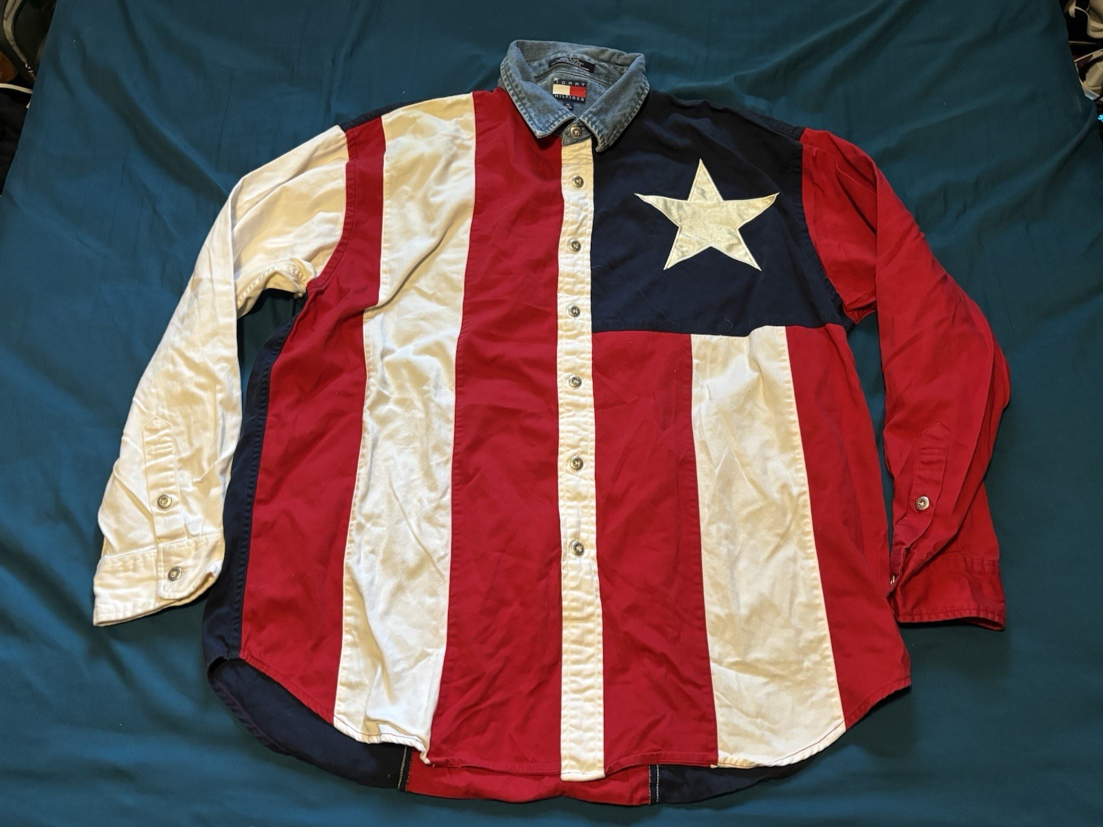 Vintage Tommy Hilfiger American Flag Button Down Shirt Mens XL 90s USA America