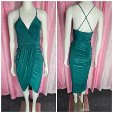Charlotte Russe Y2K Emerald Green Ruched Lined Cocktail Dress Size Small 