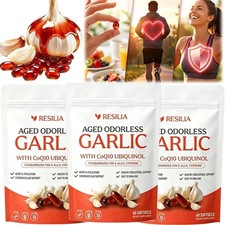 Resilia Garlic Extract 600mg Softgels (60 Count) Odorless Aged Garlic Extra-/