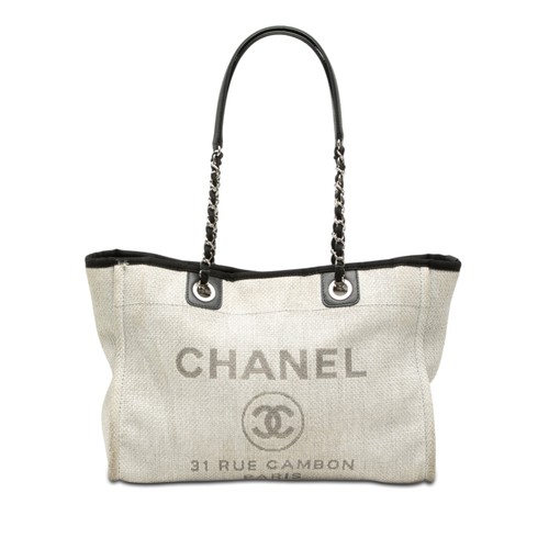 Chanel Small Canvas Deauville Tote Pre-Loved Light Gray