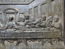 Letztes Abendmahl Wandbild mit Jesus und 12 Aposteln, Relief in Gusseisen 
