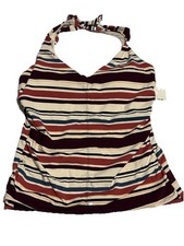 NWT Anne Cole Women s Striped Halter Tankini Swimsuit Top - Size M