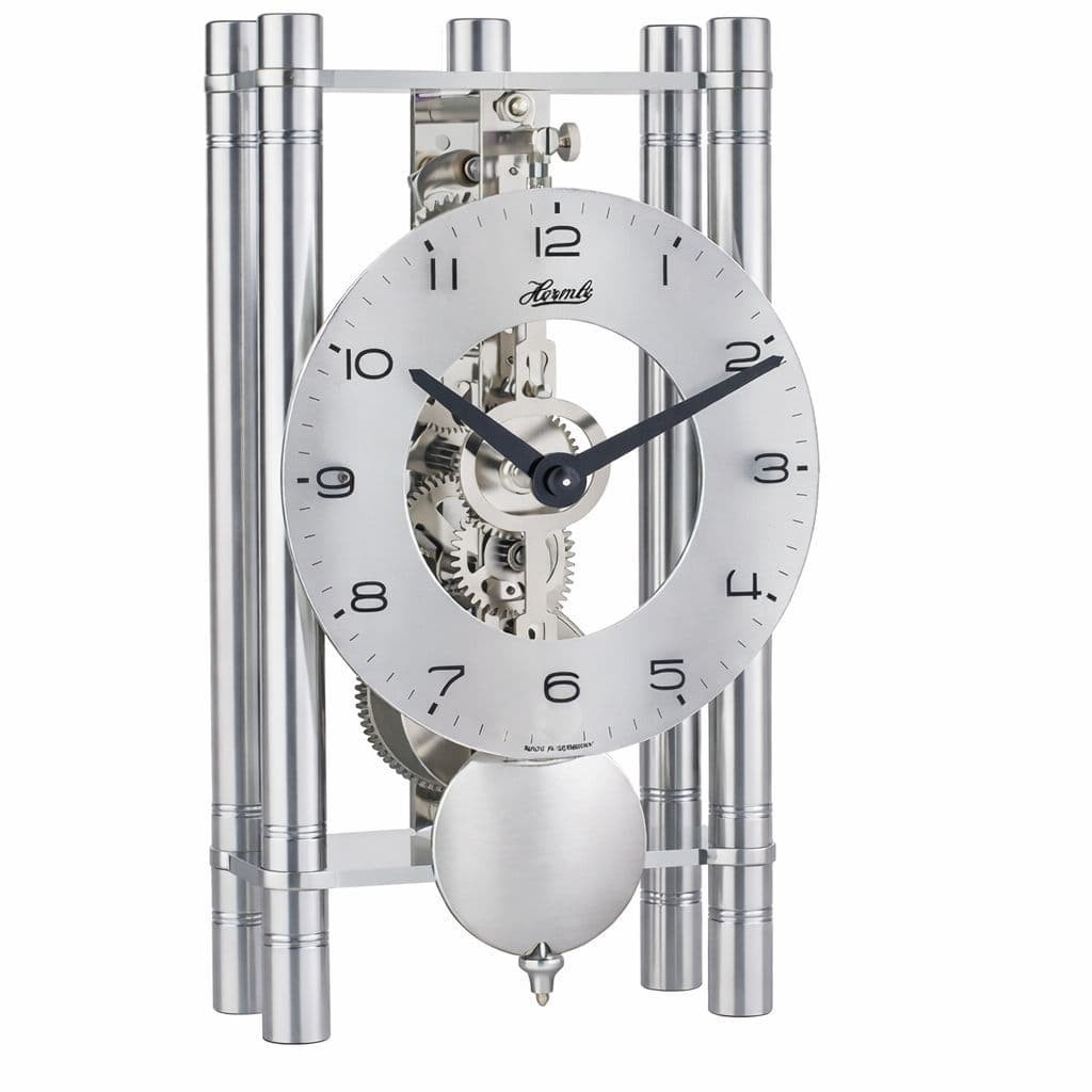 Hermle 23021-X40721 Silver Modern Mechanical Table Clock with Swinging Pendulum