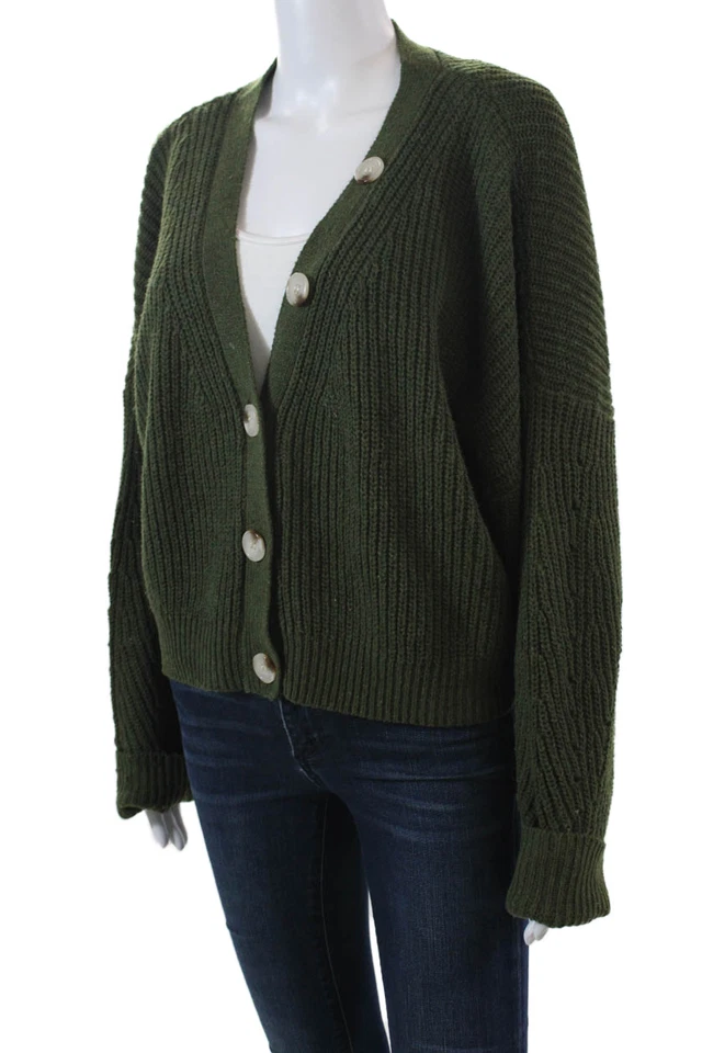 Cárdigan suéter verde con botones de manga larga Line And Dot para mujer talla mediana Foto 2 de 4