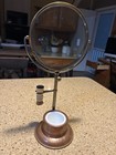 EARLY BRASS GENTLEMEN'S SHAVING MIRROR WITH BRUSH AND MILK GLASS CUP — photo 3