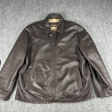 Columbia Jacket Mens XL Brown Leather Zip Front Quilted Lined Casual Coat Warm