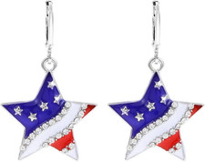 American Flag Earrings Patriotic Red White Blue USA Earring,4Th of July Drop Dan